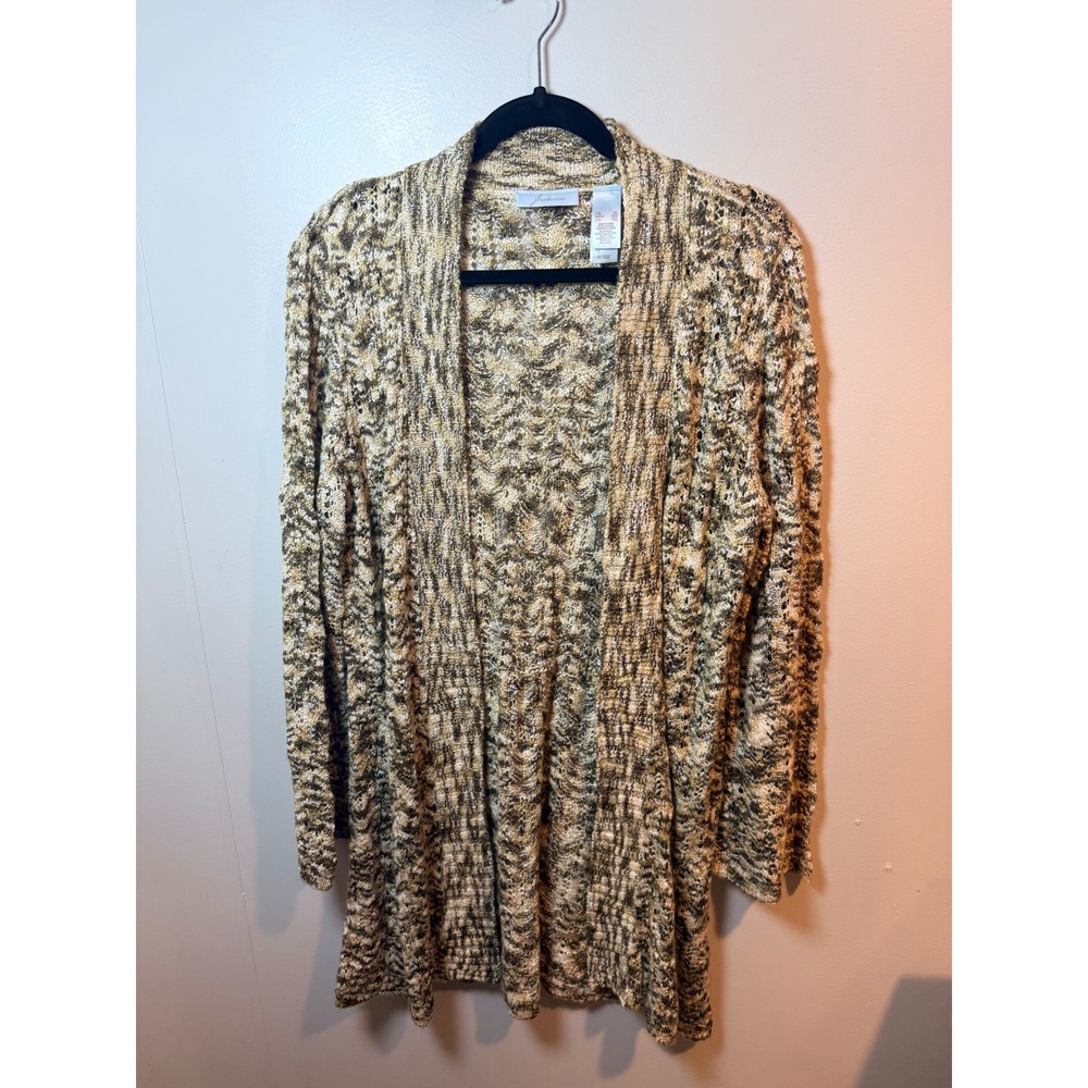 JH Collectibles‎ Womens XL Knit Cardigan Sweater Open Front Textured Beige Brown